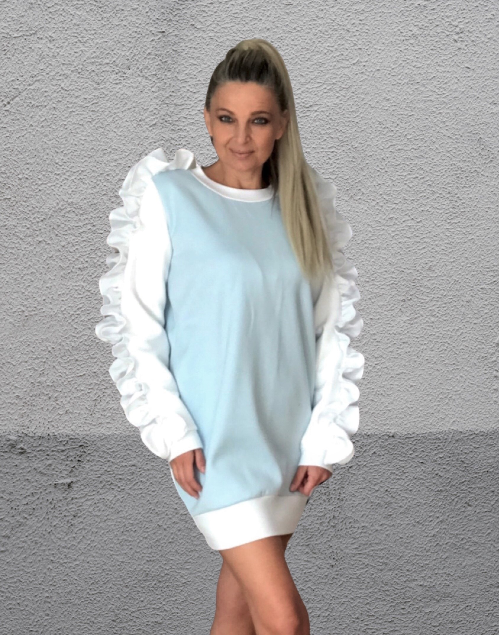 Šaty krátké teplákové světle modré BOROS DR-S-BW01